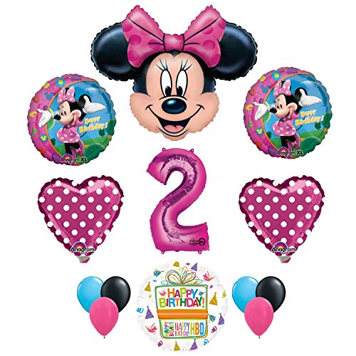 Minnie Mouse 2nd Birthday Party Supplies and Pink Bow 13 pc Balloon Decorations