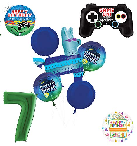 Mayflower Products Battle Royal 7th Birthday Party Supplies Balloons Bouquet Decorations - Green Number 7