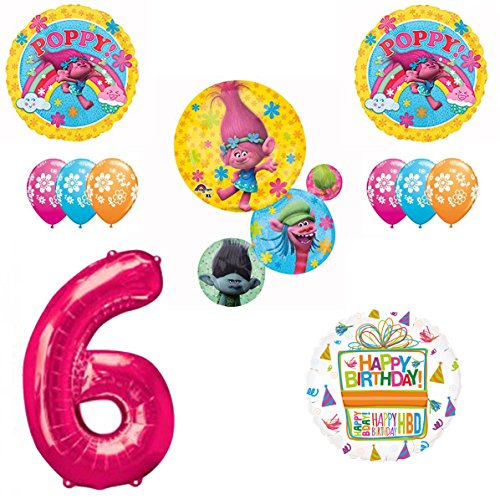 TROLLS Movie 6th Happy Birthday Party Balloons Decoration Supplies Poppy Branch Movie by Mayflower Products