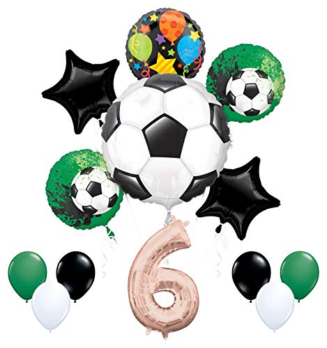 Mayflower Products Soccer Party Supplies 6th Birthday Girls Goal Getter Balloon Bouquet Decorations - Rose Gold 6