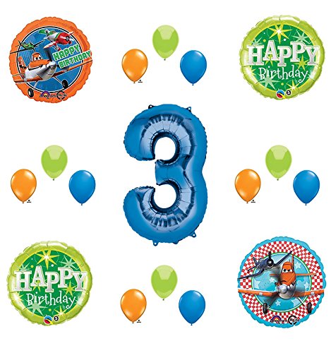 Disney Planes Party Supplies 3rd Birthday Balloon Bouquet Decorations (Blue 3)