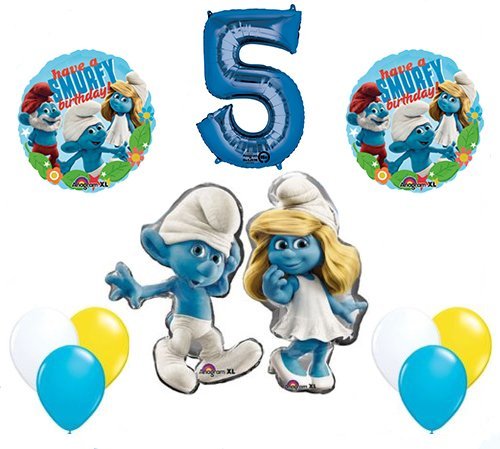 The Smurfs Birthday Party Supplies Smurf and Smurfette 5th Smurfy Birthday Balloon Decorations