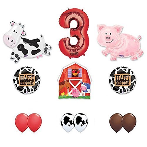 Barn Farm Animals 3rd Birthday Party Supplies Cow, Pig, Barn Balloon Decorations