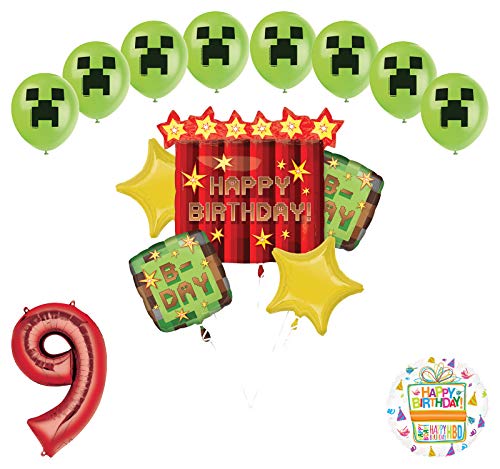 Miner Pixelated TNT Video Game 9th Birthday Balloon Bouquet Decorations