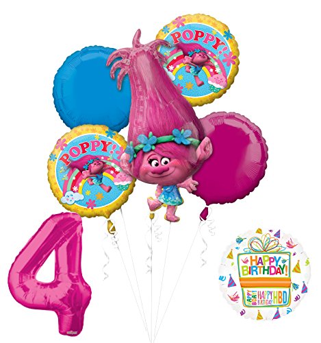 NEW TROLLS POPPY 4th Birthday Party Supplies And Balloon Bouquet Decorations