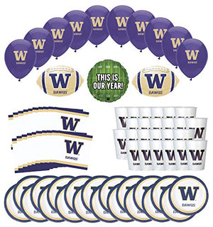 Mayflower Products Washington Huskies Football Tailgating Party Supplies for 20 Guest and Balloon Bouquet Decorations