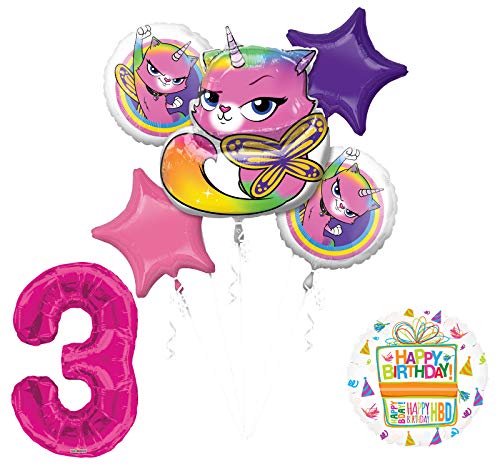 Mayflower Products Rainbow Butterfly Unicorn Kitty 3rd Birthday Party Supplies Balloon Bouquet Decorations