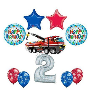 10 pc LEGO CITY Fire Engine Firetruck 2nd Birthday Fire Truck Party Balloon Decorating Supply Kit