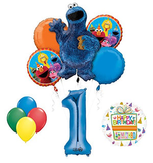 Cookie Monsters Sesame Street 1st Birthday party supplies and Balloon Decorations