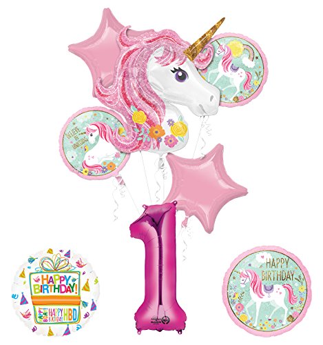 Unicorn Party Supplies "Believe In Unicorns" 1st Birthday Balloon Bouquet Decorations