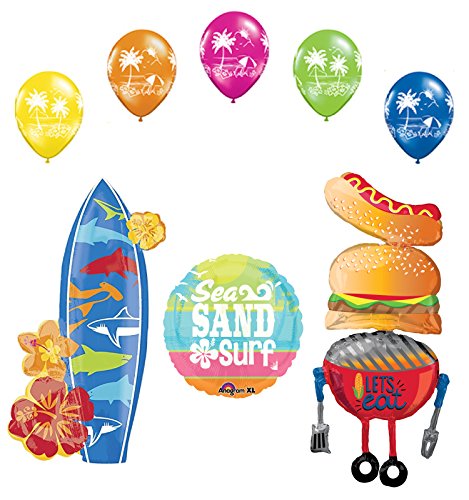 Beach BBQ Luau Party Supplies BBQ and Surfboard Balloon Bouquet Decorations
