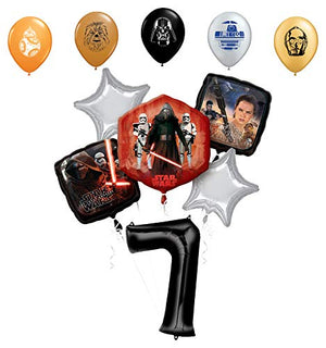 Star Wars 7th Birthday Party Supplies Foil Balloon Bouquet Decorations with 5pc Star Wars 11" Character Print Latex Balloons Chewbacca, Darth Vader, C3PO, R2D2 and BB8