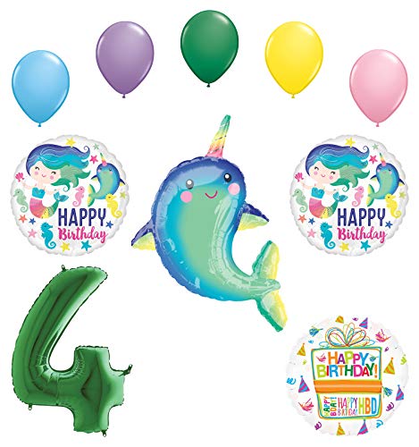 Mayflower Products Mermaid and Narwhal Party Supplies 4th Birthday Balloon Bouquet Decorations