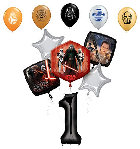 Star Wars 1st Birthday Party Supplies Foil Balloon Bouquet Decorations with 5pc Star Wars 11" Character Print Latex Balloons Chewbacca, Darth Vader, C3PO, R2D2 and BB8