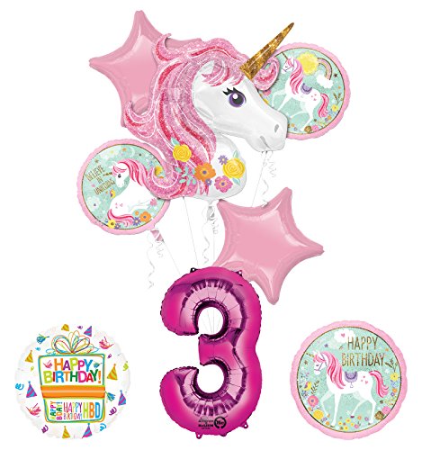Unicorn Party Supplies "Believe In Unicorns" 3rd Birthday Balloon Bouquet Decorations