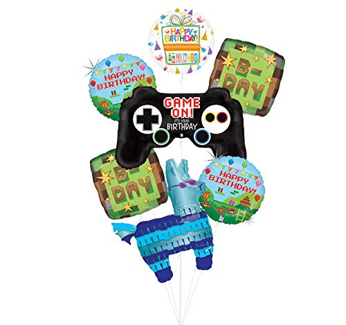 Video Game Birthday Party Supplies Miner Pixelated TNT Minecraft-Inspired Balloon Bouquet Decorations With Controller and LLama