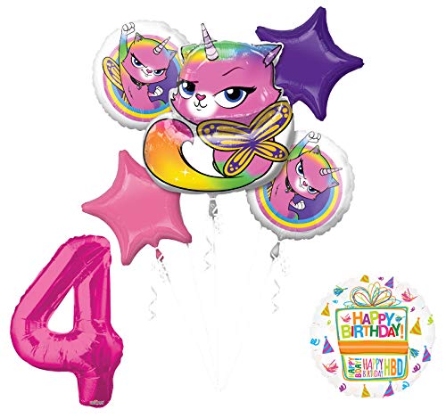 Mayflower Products Rainbow Butterfly Unicorn Kitty 4th Birthday Party Supplies Balloon Bouquet Decorations