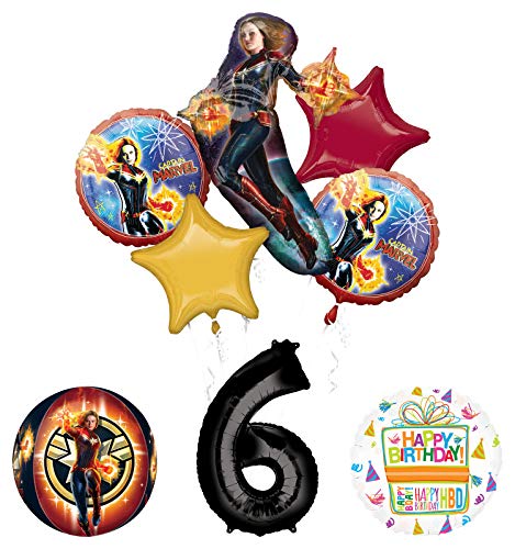 Mayflower Products Captain Marvel 6th Birthday Party Supplies Balloon Bouquet Decorations with 4 Sided Orbz Balloon
