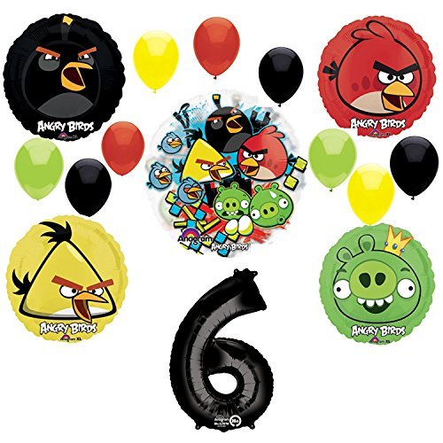 Angry Birds 6th Birthday Party Supplies and Group See-Thru Balloon Decorations