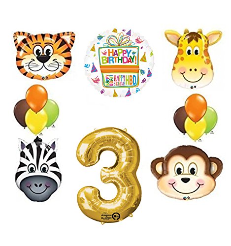Jungle Animal Safari Third 3rd Birthday Party Supplies and Balloon Decorations