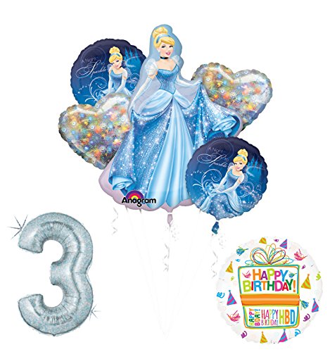 Cinderella 3rd birthday party supplies and princess balloon decorations