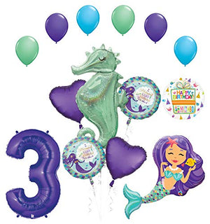 Mermaid Wishes and Seahorse 3rd Birthday Party Supplies Balloon Bouquet Decorations