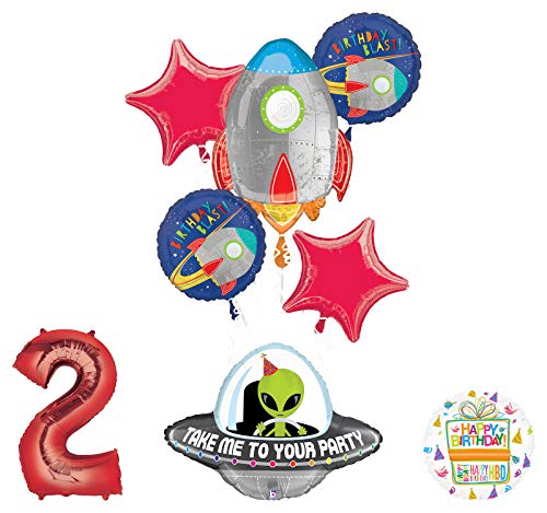 Mayflower Products Blast Off Space Alien 2nd Birthday Party Supplies Balloon Bouquet Decoration