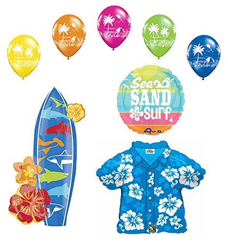 Beach Luau Party Supplies Hawaiian Shirt and Surfboard Balloon Bouquet Decorations