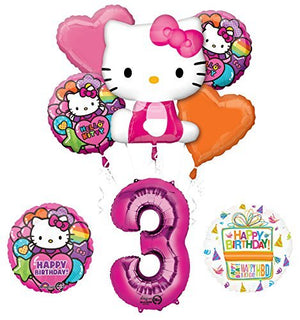 Hello Kitty 3rd Birthday Party Supplies and Balloon Bouquet Decorations