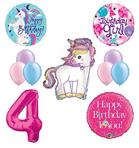 Unicorn 4th Birthday Girl Party Supplies and Balloon Decorations