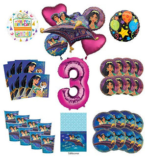 Mayflower Products Aladdin and Princess Jasmine 3rd Birthday Party Supplies 8 Guest Decoration Kit and Balloon Bouquet - Pink Number 3