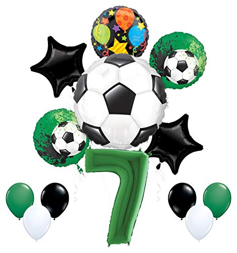 Mayflower Products Soccer Party Supplies 7th Birthday Goal Getter Balloon Bouquet Decorations - Green Number 7