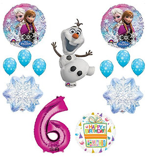 Frozen 6th Birthday Party Supplies Olaf, Elsa and Anna Balloon Bouquet Decorations Pink #6