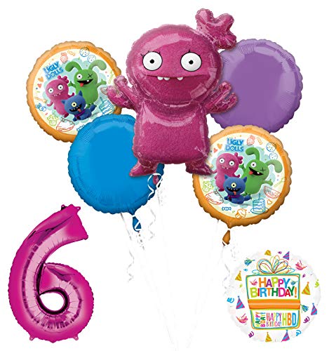 Mayflower Products Ugly Dolls 6th Birthday Party Supplies 34" Pink Number 6 Balloon Bouquet Decorations