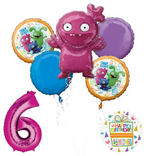 Mayflower Products Ugly Dolls 6th Birthday Party Supplies 34" Pink Number 6 Balloon Bouquet Decorations