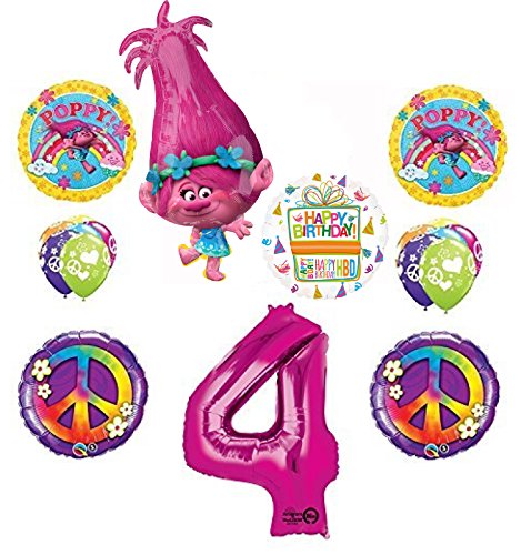 TROLLS 4th Birthday Party Supplies Poppy Peace Balloon Bouquet Decorations