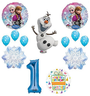 Frozen 1st Birthday Party Supplies Olaf, Elsa and Anna Balloon Bouquet Decorations Blue #1