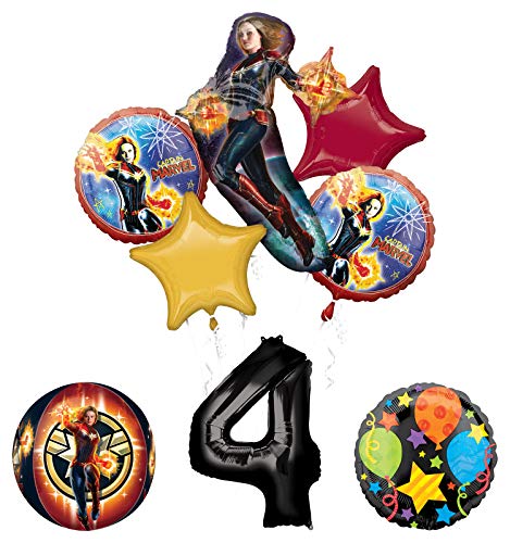 Mayflower Products Captain Marvel 4th Birthday Party Supplies Jubilee and Orbz Balloon Bouquet Decorations