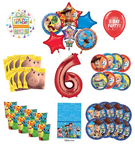Toy Story 6th Birthday Party Supplies 8 Guest Decoration Kit with Woody, Buzz Lightyear and Friends Balloon Bouquet