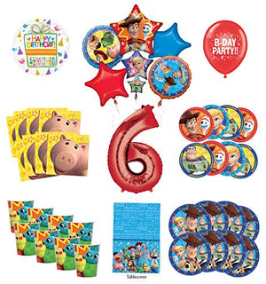 Toy Story 6th Birthday Party Supplies 16 Guest Decoration Kit with Woody, Buzz Lightyear and Friends Balloon Bouquet