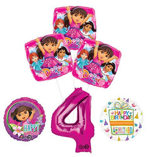 Dora the Explorer 4th Birthday Party Supplies and Balloon Bouquet Decorations
