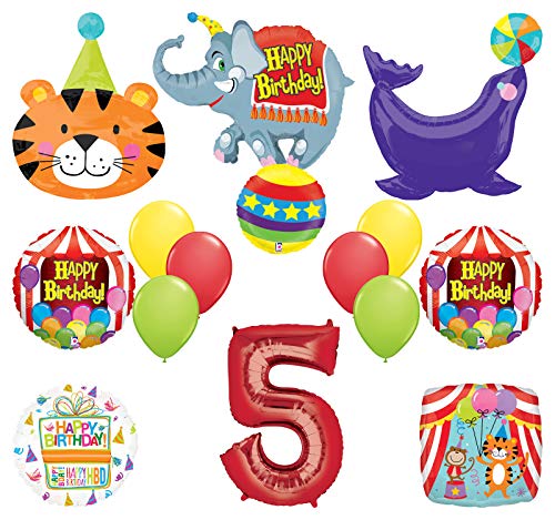 Mayflower Products Circus Theme Big Top 5th Birthday Party Supplies and Balloon Bouquet Decorations Elephant, Tiger and Seal