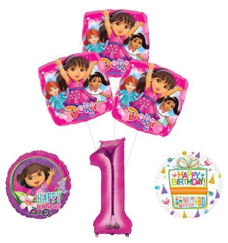 Dora the Explorer 1st Birthday Party Supplies and Balloon Bouquet Decorations