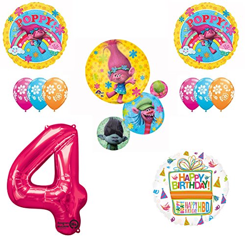 TROLLS Movie 4th Happy Birthday Party Balloons Decoration Supplies Poppy Branch Movie