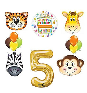 Jungle Animal Safari Fifth 5th Birthday Party Supplies and Balloon Decorations