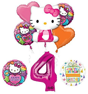 Hello Kitty 4th Birthday Party Supplies and Balloon Bouquet Decorations