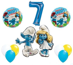 The Smurfs Birthday Party Supplies Smurf and Smurfette 7th Smurfy Birthday Balloon Decorations