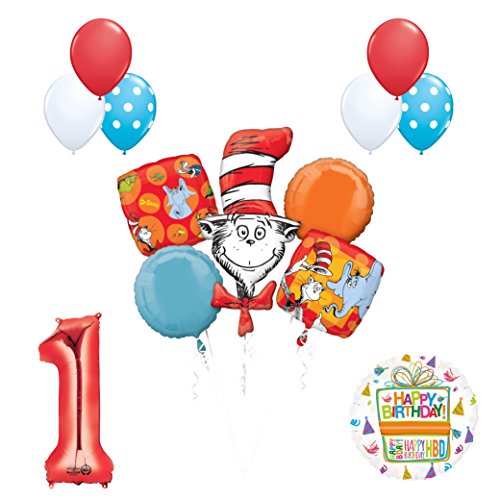 13 pc Dr Seuss Cat in the Hat 1st Birthday Party Balloon Supplies and Decorations