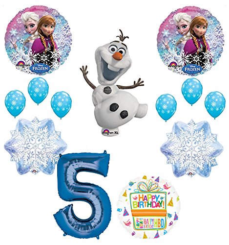 Frozen 5th Birthday Party Supplies Olaf, Elsa and Anna Balloon Bouquet Decorations Blue #5