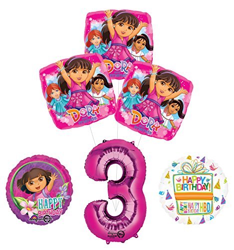 Dora the Explorer 3rd Birthday Party Supplies and Balloon Bouquet Decorations